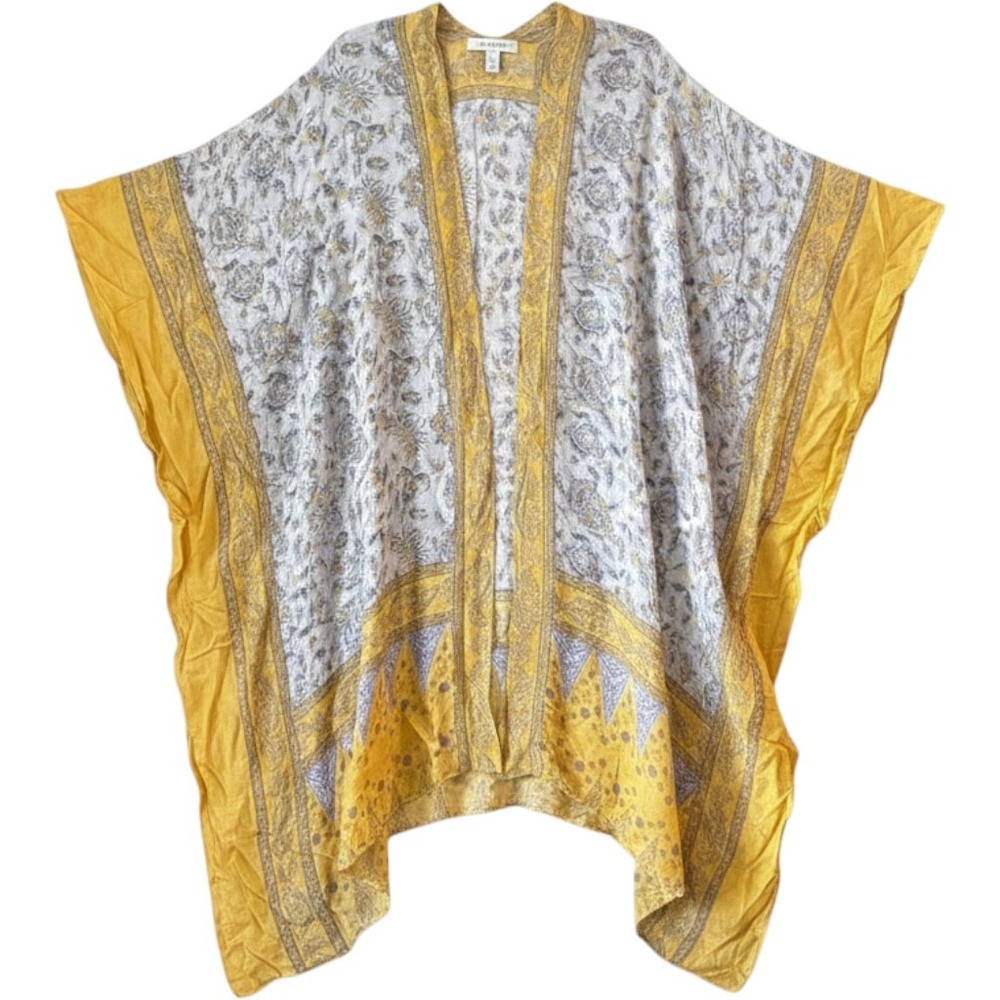 Kimono One Size Yellow Floral Paisley Open Front Wrap Boho‎
